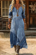 Women's V-neck Faux Denim Print Elegant Casual Dress