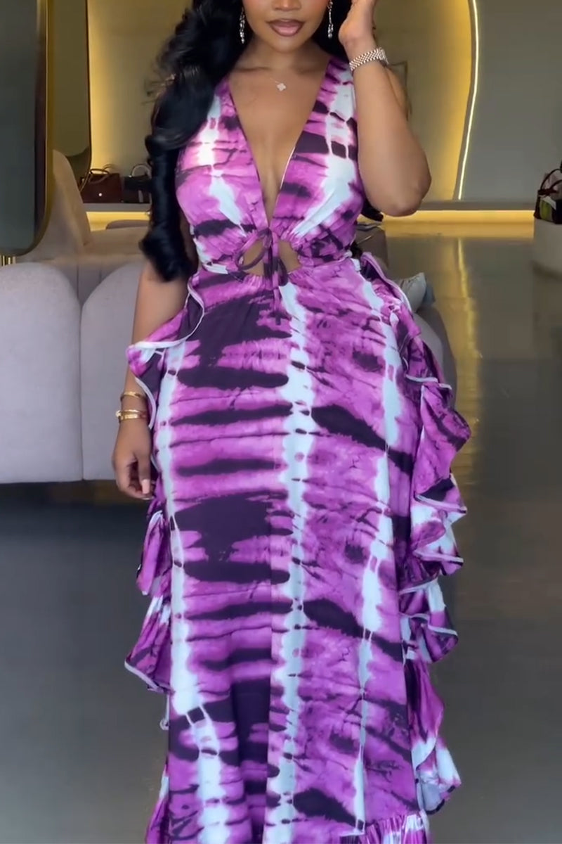 Women's Deep V-neck Spliced and Blended Elegant Temperament Dress