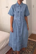 Women's Casual Turned Collar Denim Midi Dresses