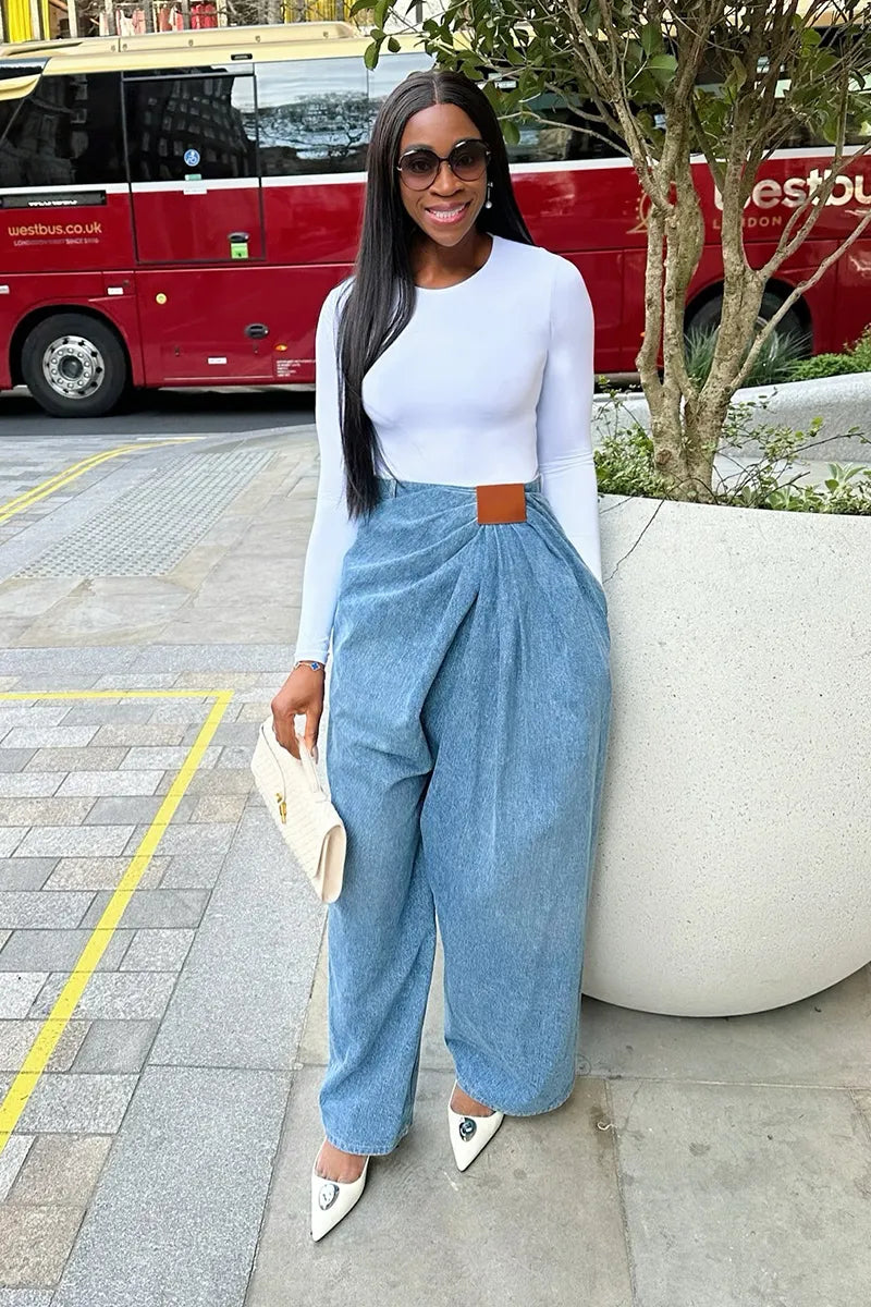 Women's Street Style Flared Jeans with Chic Waist Design