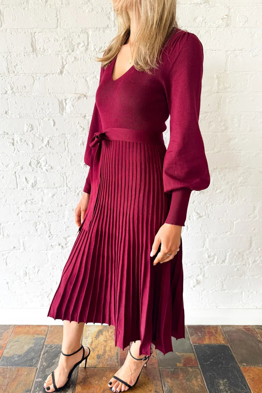Ladies U-neck Patchwork Pleated Elegant Casual Dress