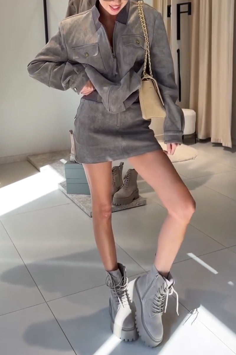 Women's Elegant Casual Lapel Jacket or Skirt