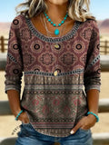 Women's Vintage Print Casual Short Sleeves Denim Shirt