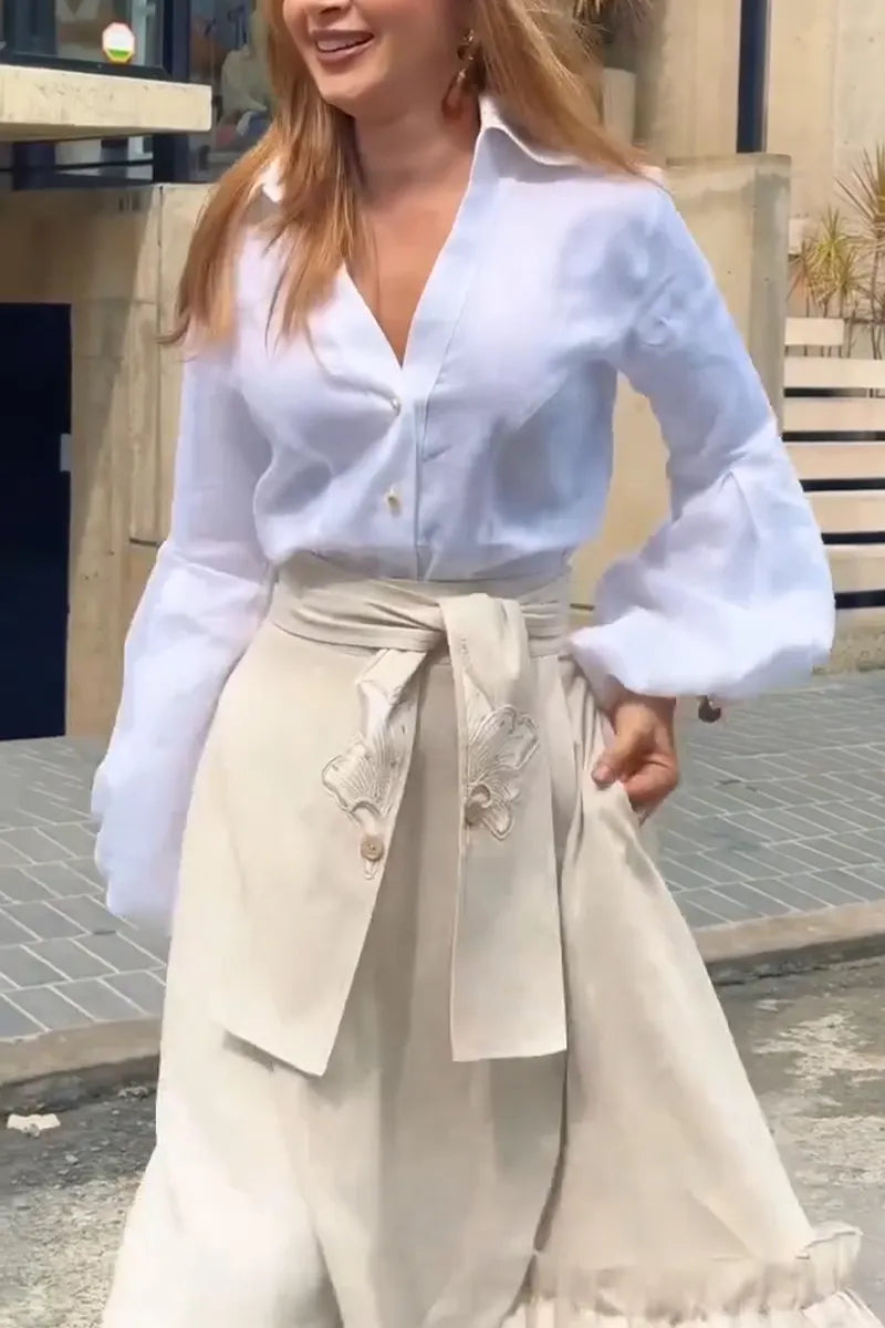 Women's Elegant Temperament Collar Shirt or Tie Printed Skirt