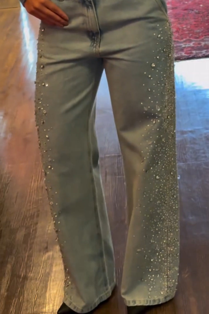 Women's Bestseller Fashion Rhinestone Trim Jeans