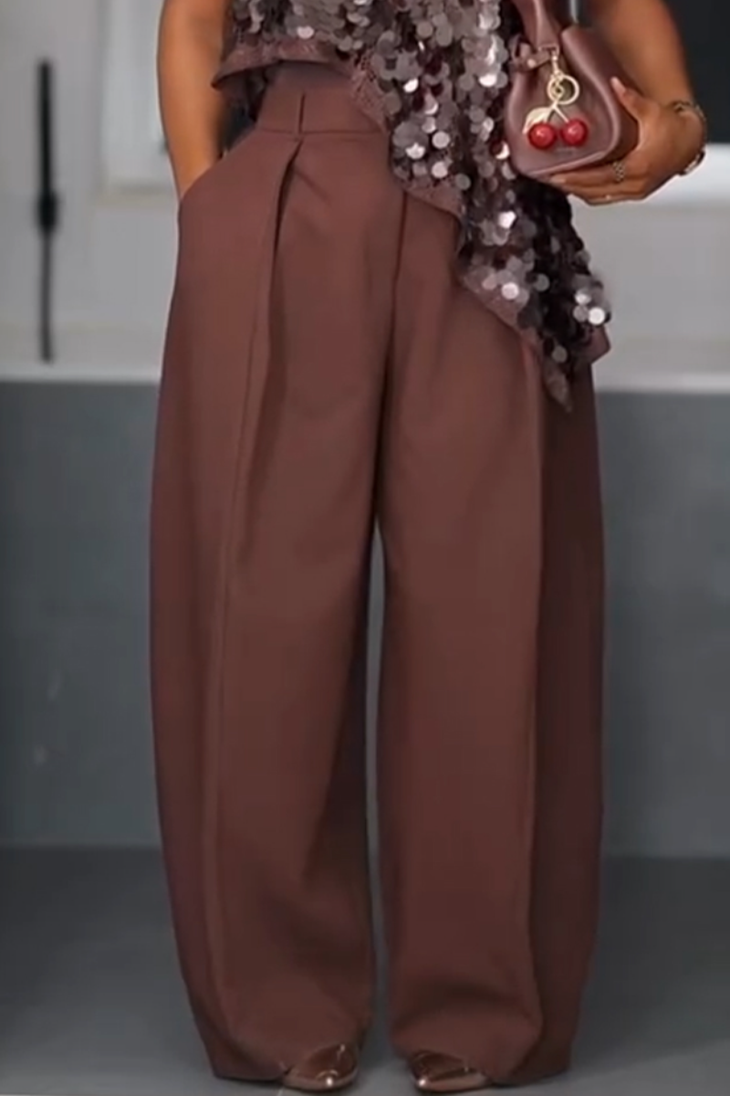 Women's Neck Hanging Sequined Irregular Tops or Wide Leg Pants