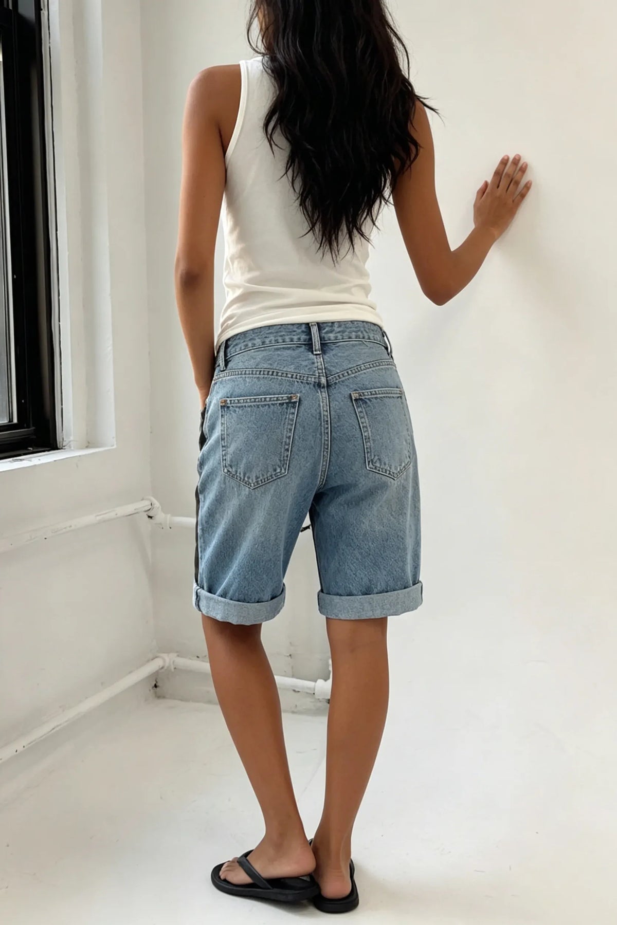 Women's Casual Leather Panel Cropped Jeans