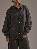 Women Collar Hot Stamping Diamond Temperament Casual Shirt