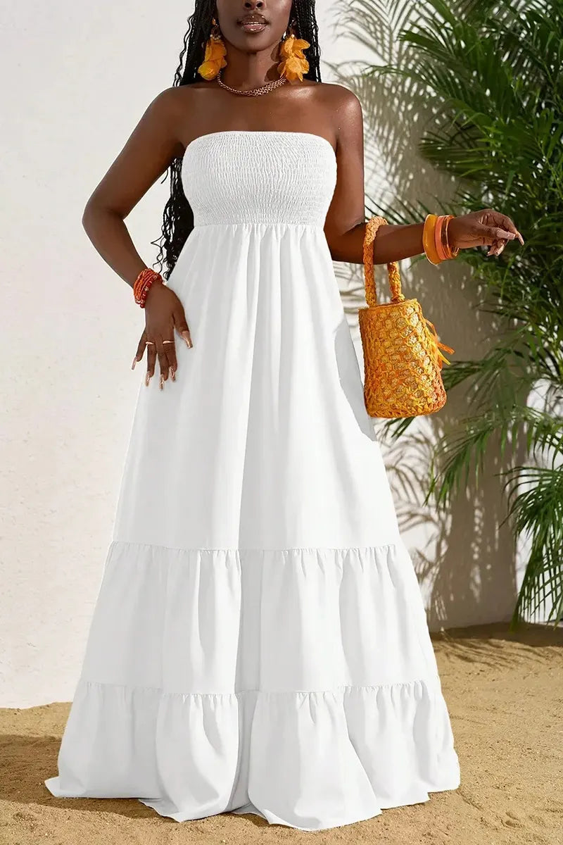 Women's Casual Vacation Ruffle Hem Stretch Strapless Dress