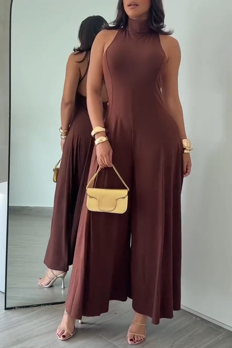 Women's Casual Backless Wide Leg Jumpsuit
