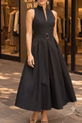 Women's V-neck Sleeveless Waist Cinched Elegant Temperament Dress