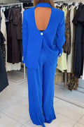 Women's Fashion Classic Lapel Backless Blazer Long Two-Piece Set