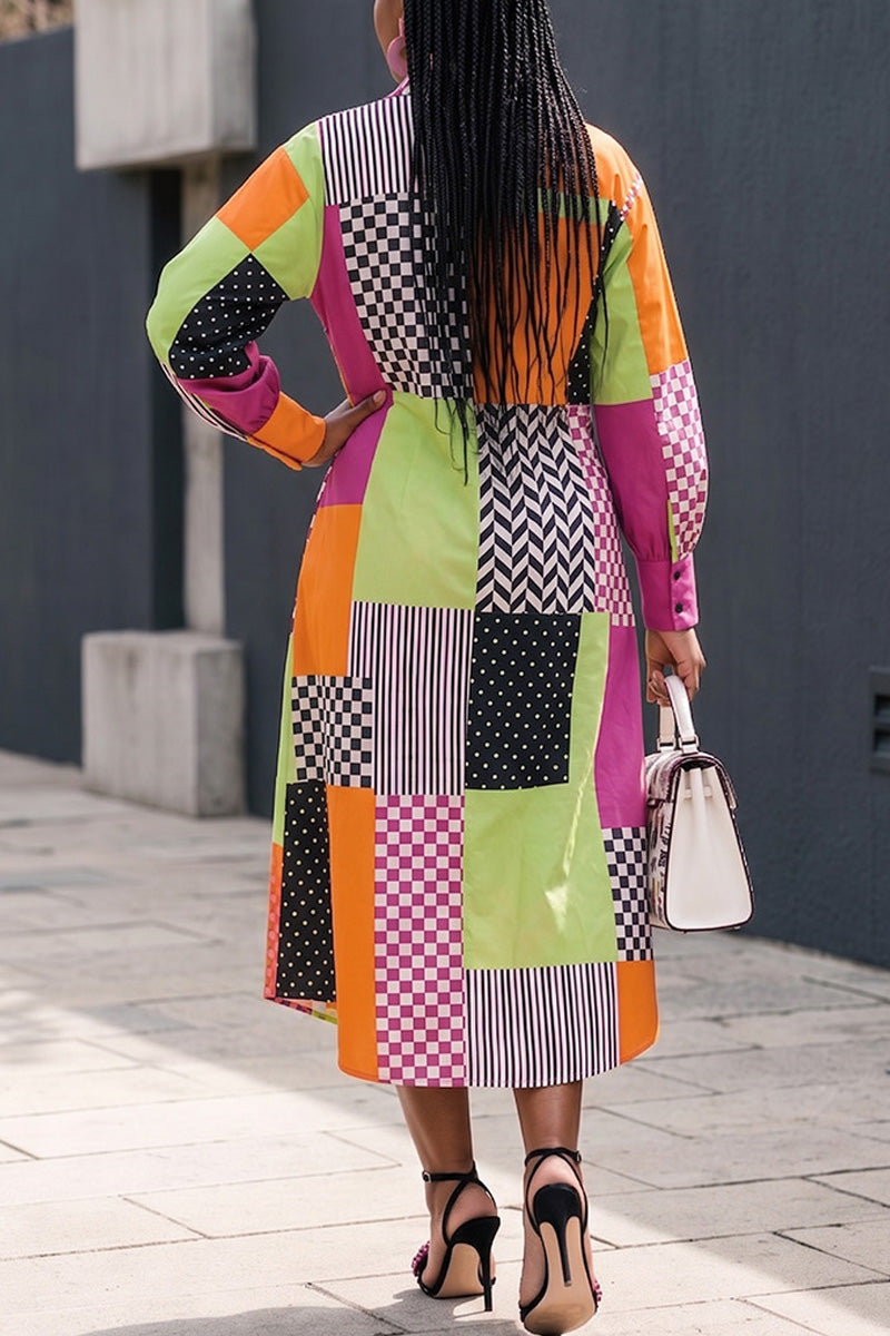 Women's Long-Sleeve Modern Print Shirt Dress