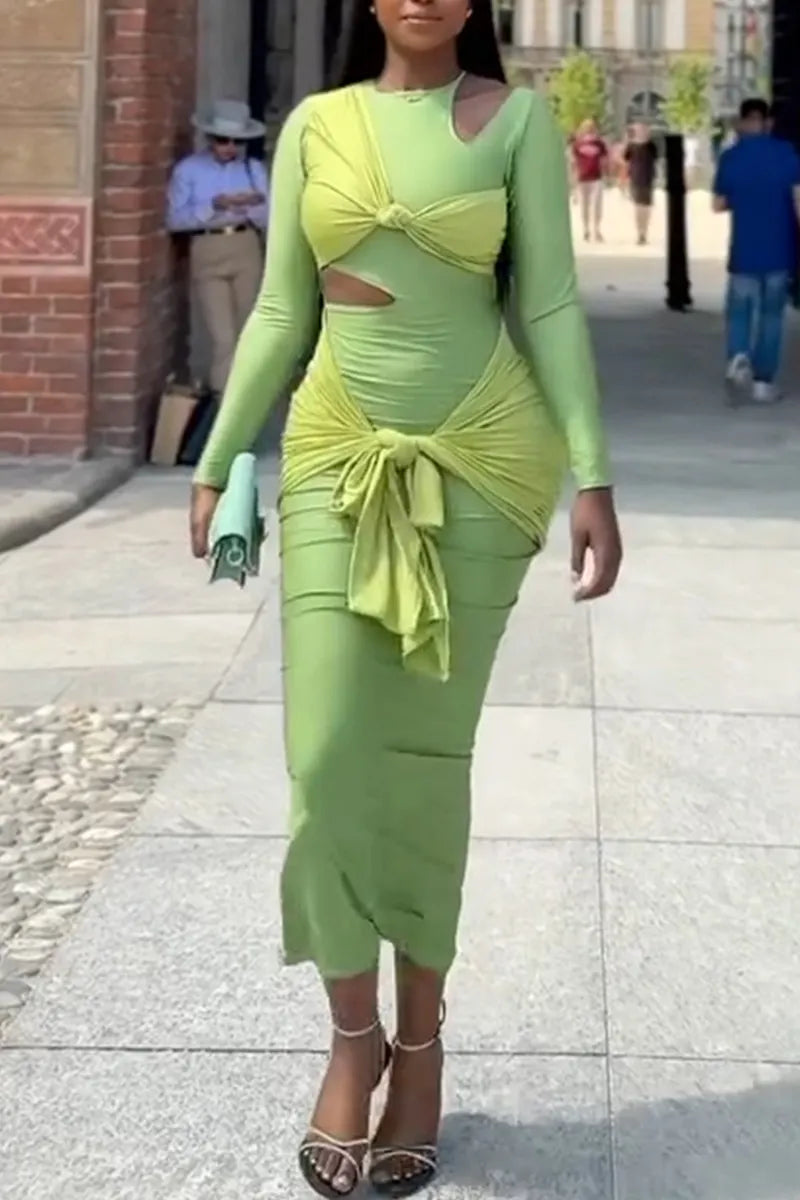 Women's Elegant Pleated Slim Cut-Out Maxi Dress