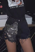 Ladies' Hot Selling Casual Rivet Hollow Denim Shorts