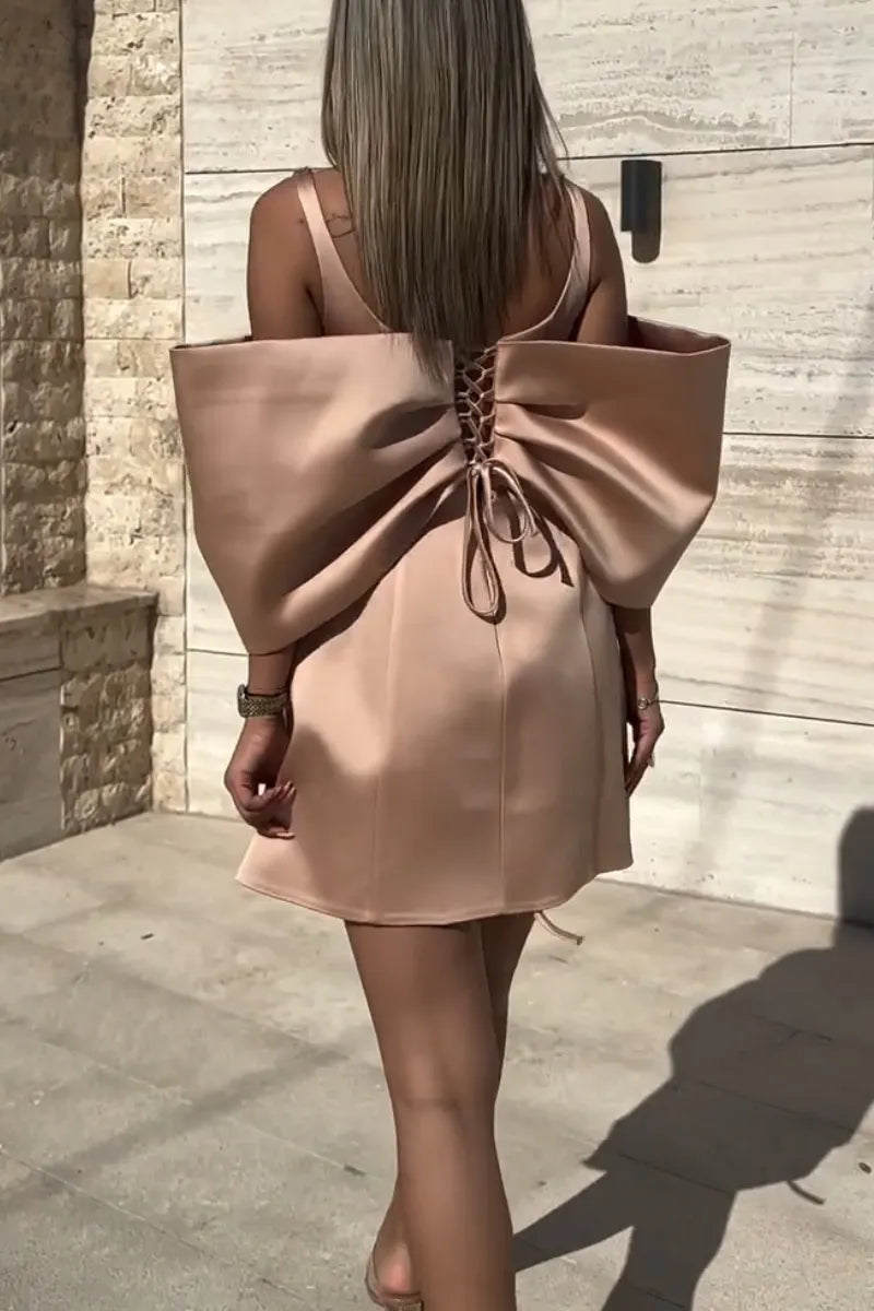 Women Square Collar with Diamond Stickers Elegant Temperament Evening Party Style Dress