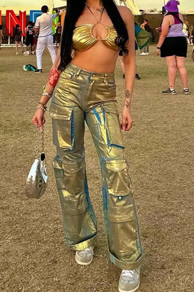 Women's Y2k Multi Pocket Straight Leg Ombré Trousers