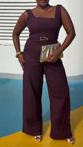 Women Square Neck Sleeveless Style Wide Leg Jumpsuit