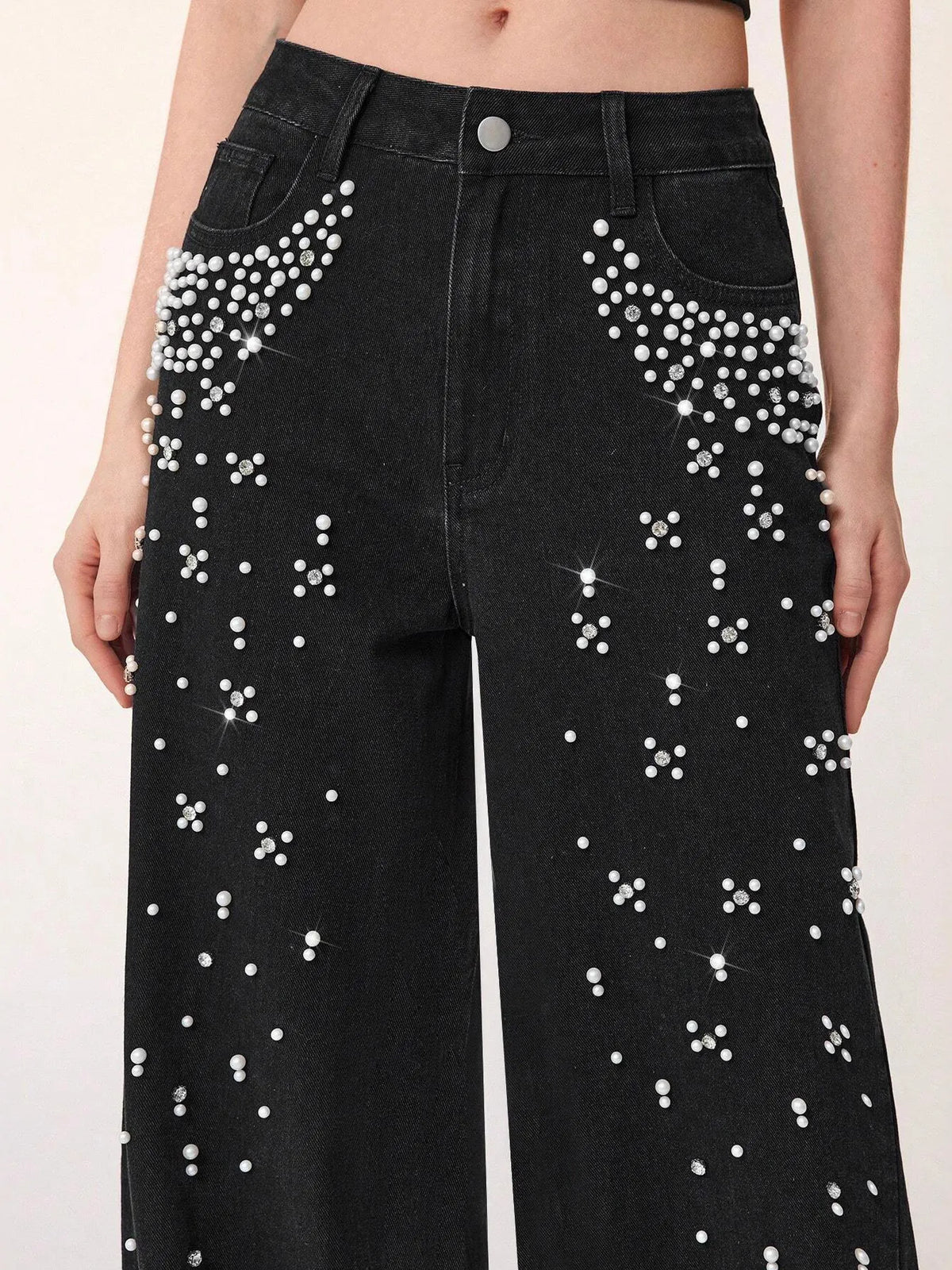 Casual Loose Fit Beaded Straight Leg Jeans