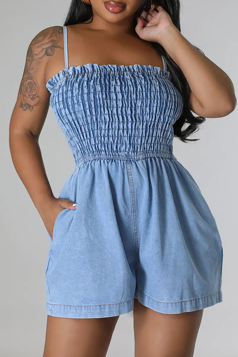 Women's Casual Denim Jumpsuit with Straps