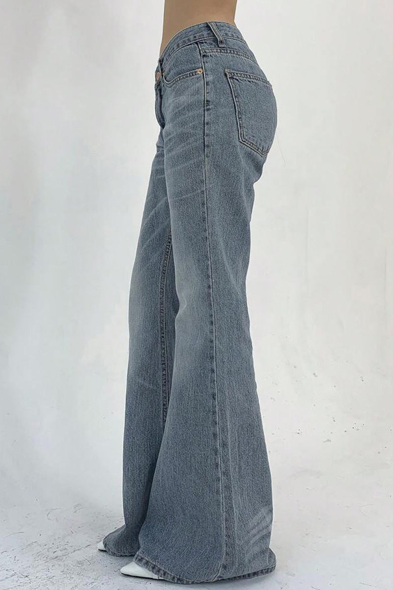 Women's Double Button Slim Fit Stretchy Flared Jeans