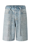 Women's Denim Shorts With Crystal Embellishments and Detachable Belt