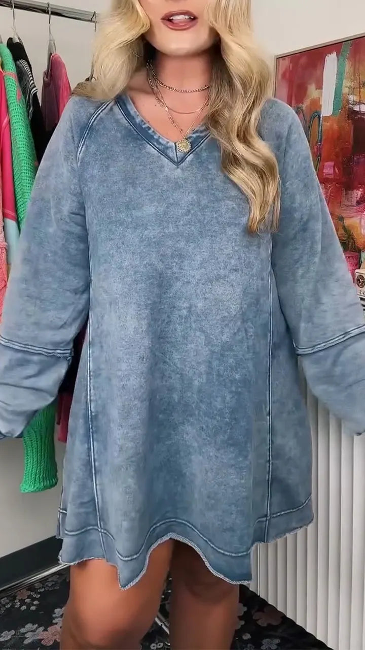 Women V-neck Spliced loose Casual Dress