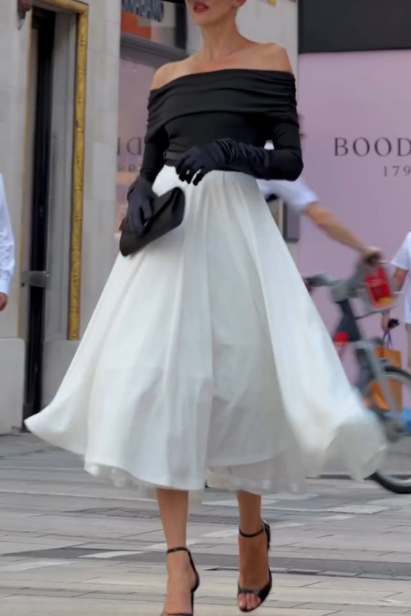 Women's Elegant Off-Shoulder Top A-Line Skirt Two-Piece Set