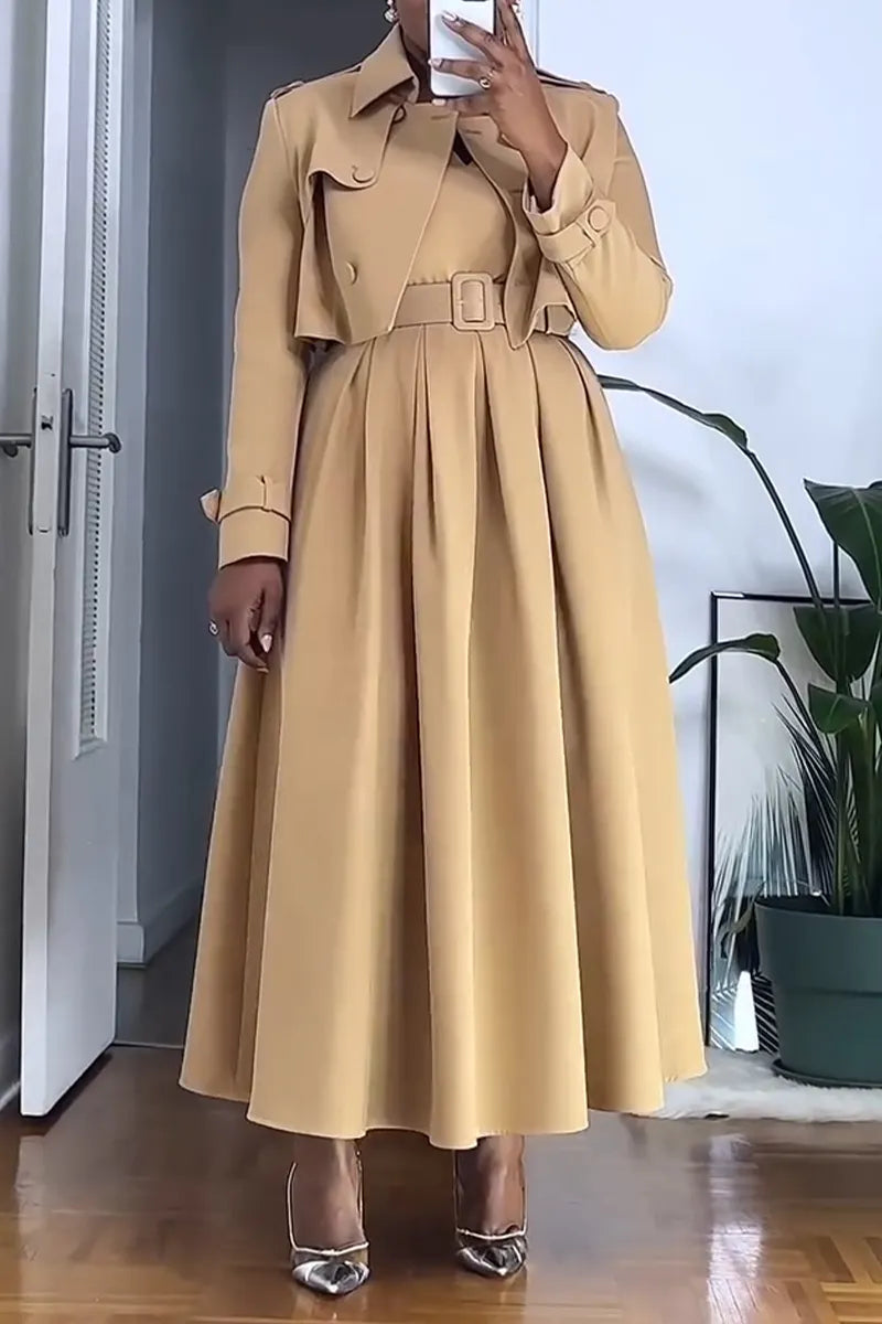 Women's V-neck Sleeveless Waist Cinched Dress or Lapel Short Jacket