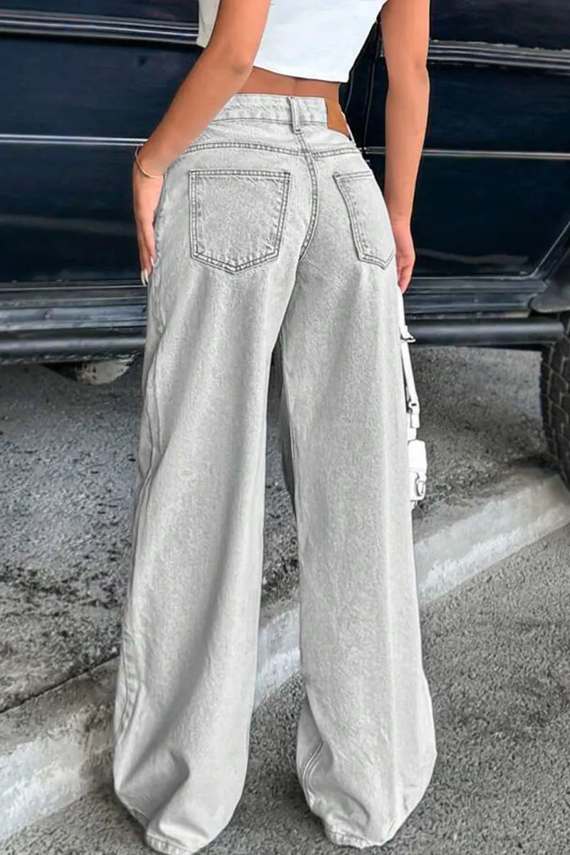 Retro Low Rise Washed Straight Leg Jeans For Women