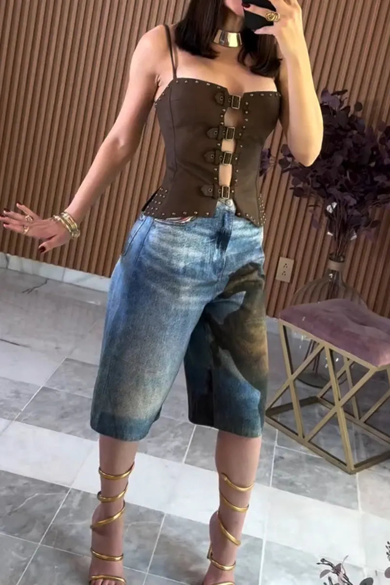 Women's Fashion Studded Vest or Horse Pattern Cropped Jeans