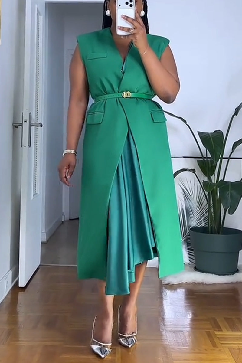 Women's V-neck Sleeveless Patchwork Elegant Temperament Dress