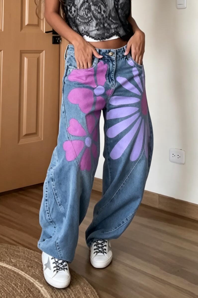 Women's Printed Casual Wide Leg Jeans