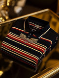 Men's Retro Business Stripe Print Long Sleeve Polo Shirt