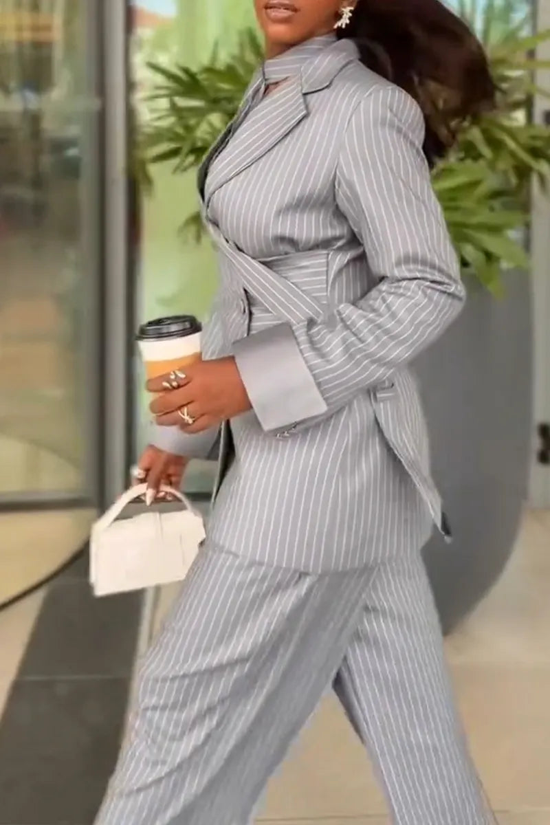 Women's Fashion Commuter Stripe Blazer with Tie or Pants