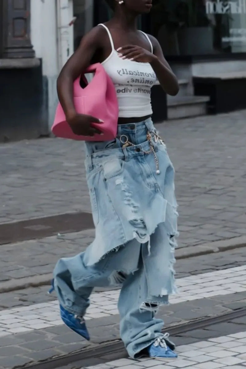 Women's Casual Hot Selling Asymmetrical Overlapping Jeans
