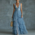 Stylish And Elegant Spliced mesh Denim Dress
