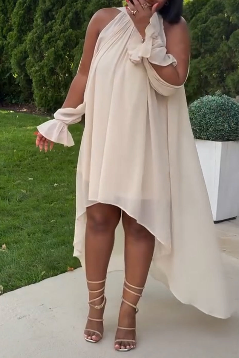 Women's Neck Hanging Irregular Solid Color Elegant Temperament Dress