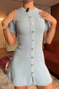 Women's Round Neck Breasted Casual Knitted Dress