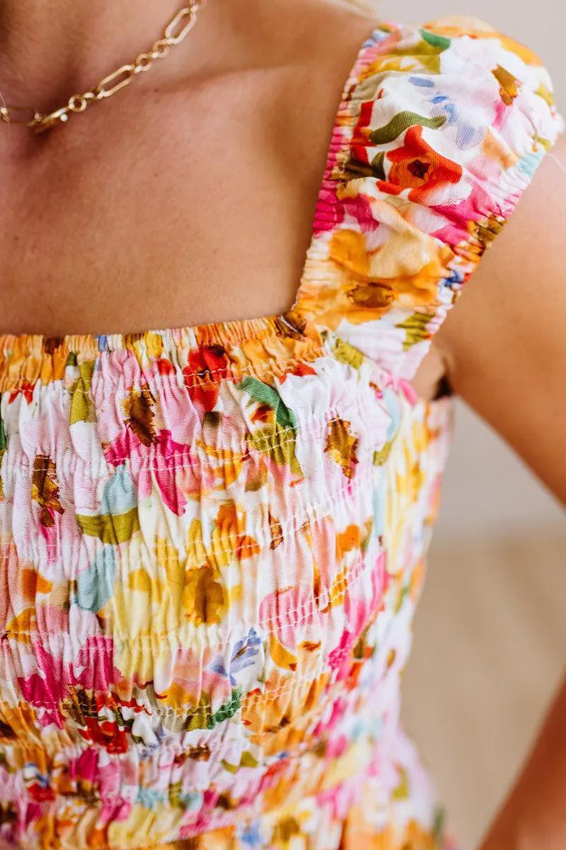 Womens Square Neck Sleeveless Printed Elegant Casual Maxi Dresses