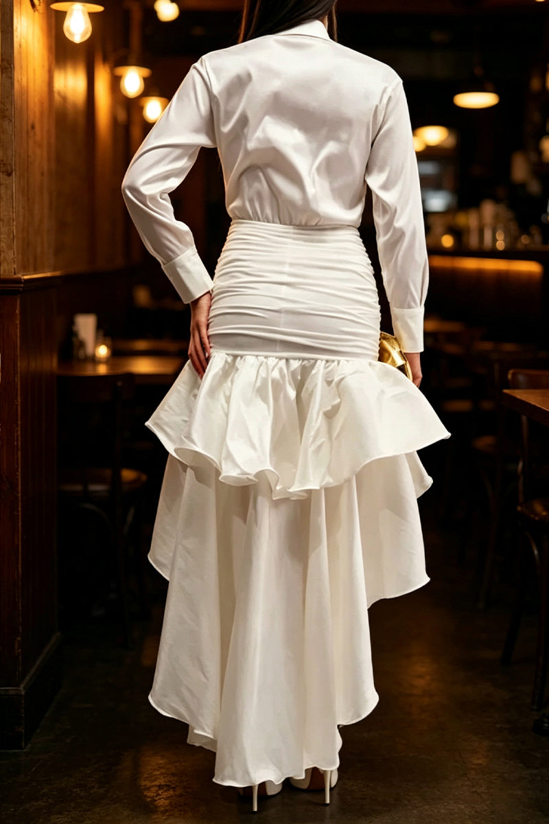 Women's Collar Solid Color Patchwork Irregular Elegant Temperament Dress