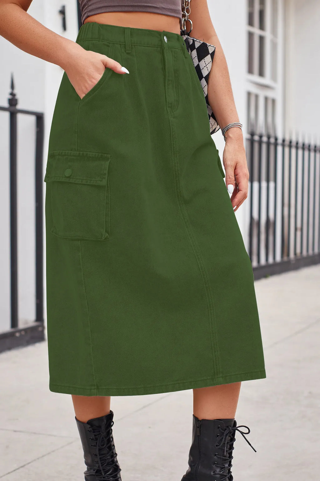 Women's Versatile Cargo Washed Denim Skirt