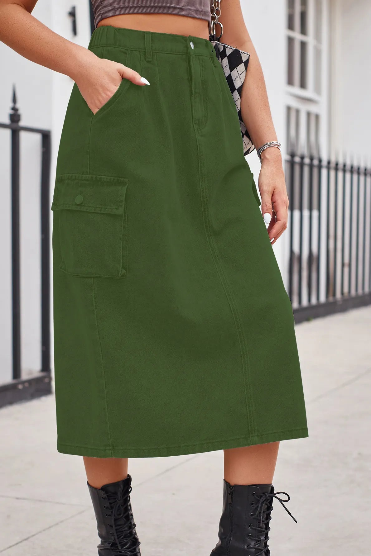 Women's Versatile Cargo Washed Denim Skirt