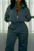 Women's Casual Metal Cut-Out Decoration Jacket or Pants