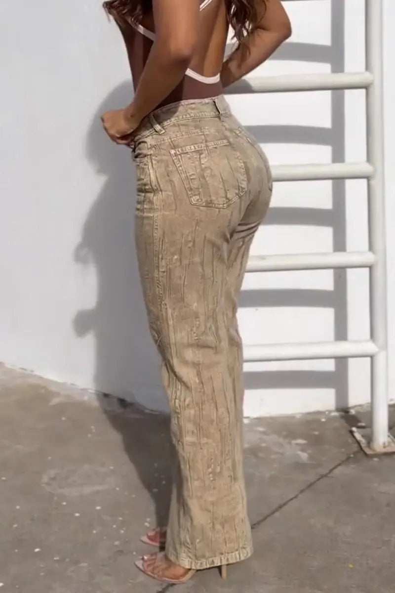 Women's High Waisted Textured Casual Jeans