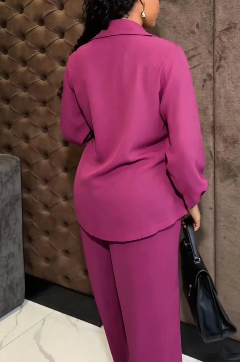Women's Collar Tie Top+ Pants Casual Suit