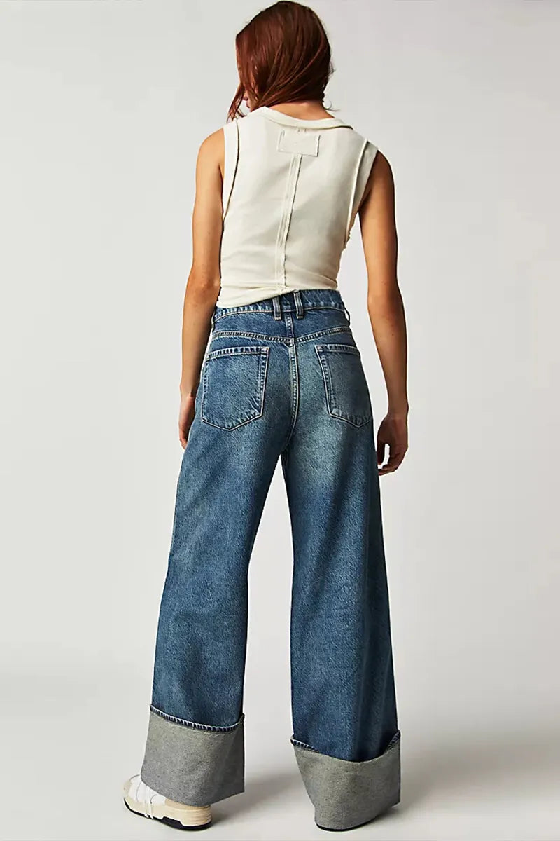 Women's Vintage Wash Mid-Rise Turn-Up Jeans