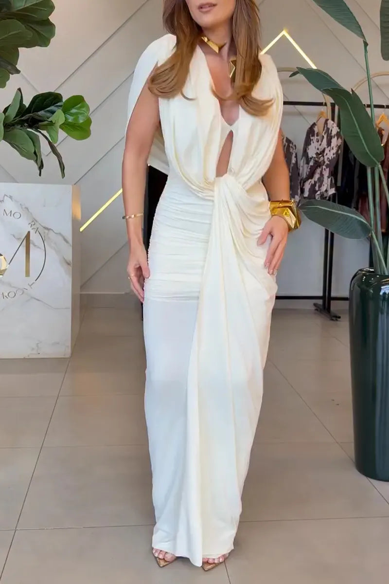 Women's Elegant Pleated Slim Maxi Dress