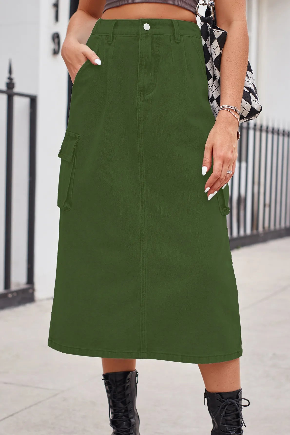 Women's Versatile Cargo Washed Denim Skirt