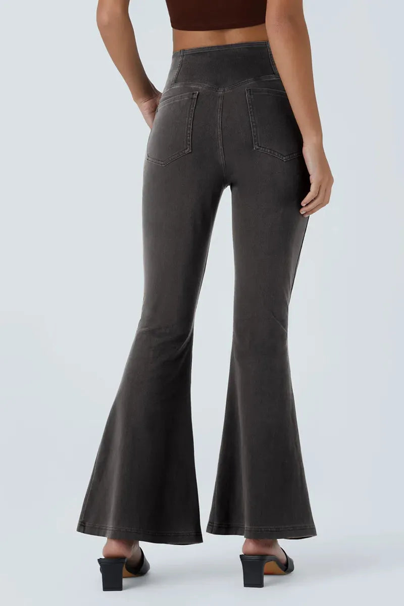 Women's High Waist Cross Over Flared Jeans With Elegant Draping